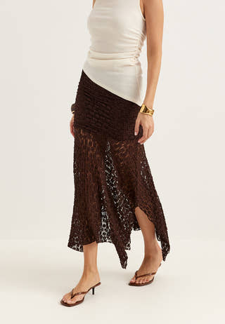 Waterfall Asymmetric Lace Skirt