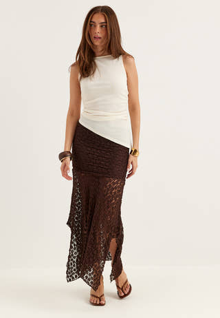 Waterfall Asymmetric Lace Skirt