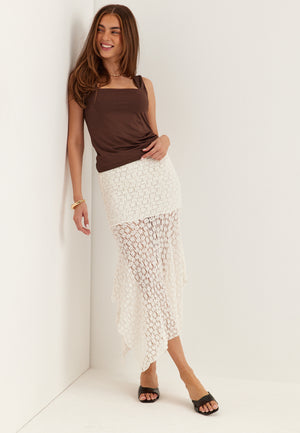 Waterfall Asymmetric Lace Skirt