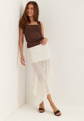 Waterfall Asymmetric Lace Skirt