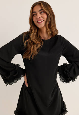 A-line Flounce Dress Black