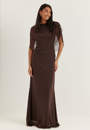 Cape Mesh Gown Brown
