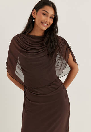 Cape Mesh Gown Brown
