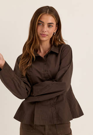 Peplum Cotton Shirt Brown