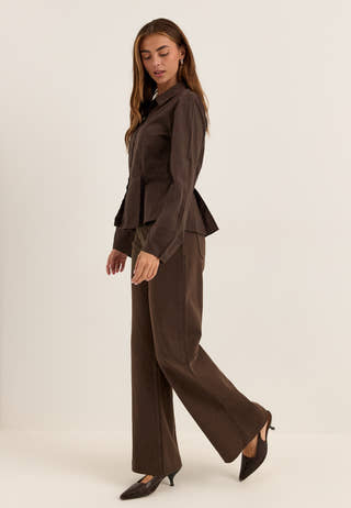 Peplum Cotton Shirt Brown