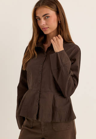 Peplum Cotton Shirt Brown