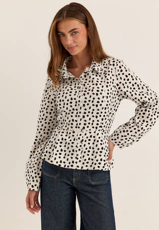 Peplum Cotton Shirt Patterned