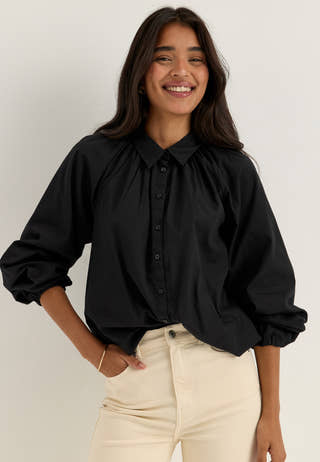 Balloon Cotton Shirt Black