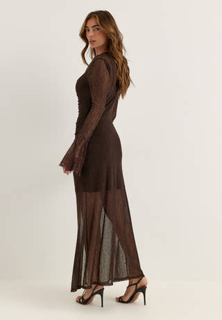 Lace Sleeve Ankle Dress Brown