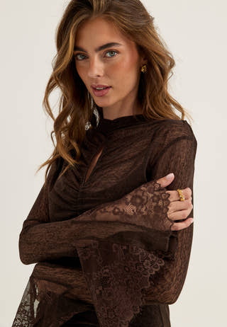 Lace Sleeve Ankle Dress Brown