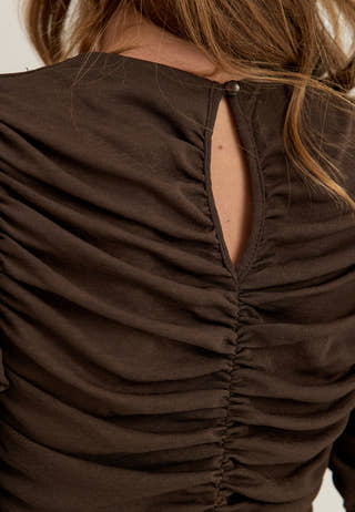 Draped Ruched Ankle Dress Brown