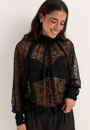 High Neck Lace Blouse Black