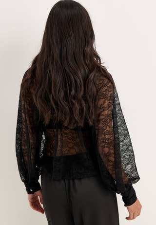 High Neck Lace Blouse Black