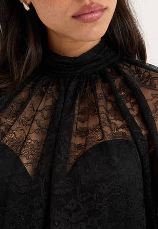 High Neck Lace Blouse Black