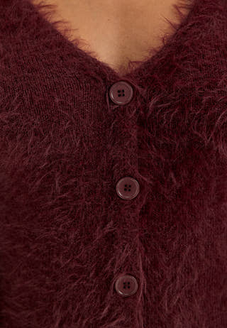 Fluffy Knitted V-neck Cardigan Dress Red
