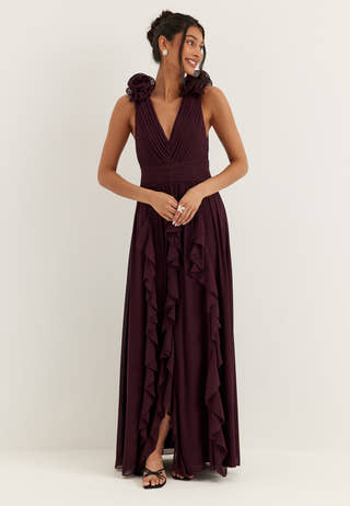 Frill Ruffle Chiffon Gown Purple