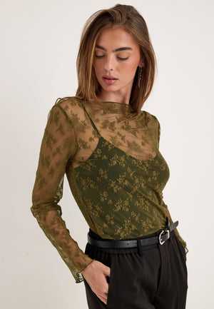 Long Sleeve Lace Top Green