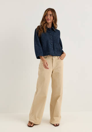 Slfrelaxed Hanny 3/4 DENIM JACKET Blue