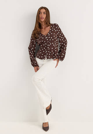 Vmelisa L/S V-NECK BUTTON TOP White