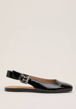 Biarose Karré Flat Buckle Slingback Faux Leather Black