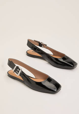 Biarose Karré Flat Buckle Slingback Faux Leather Black
