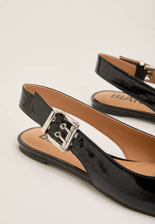 Biarose Karré Flat Buckle Slingback Faux Leather Black