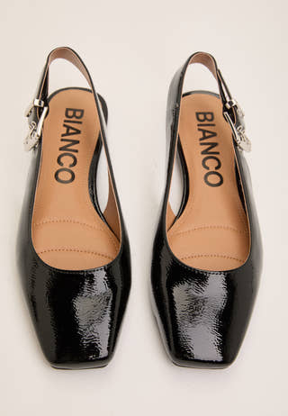 Biarose Karré Flat Buckle Slingback Faux Leather Black