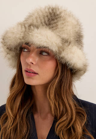 Faux Fur Bucket Hat Patterned