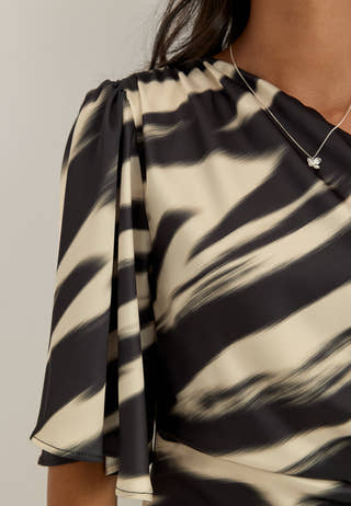 Ruched One Shoulder Satin Midi Dress Patterned