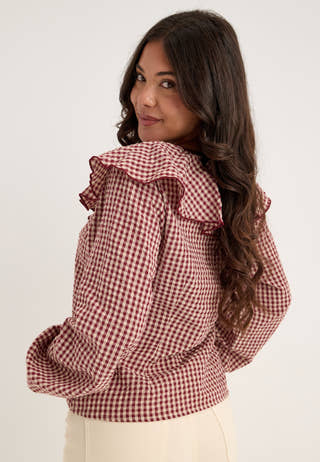Gingham Flounce Blouse Patterned