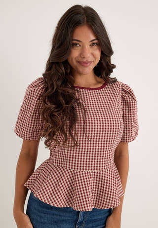 Peplum Boatneck Blouse Patterned