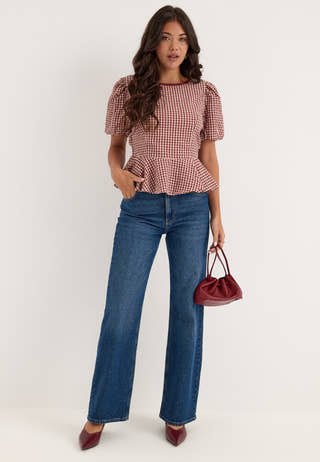 Peplum Boatneck Blouse Patterned
