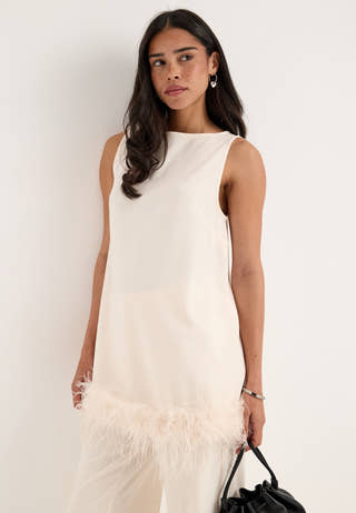 Feather-Hem Sleveless Tunic White