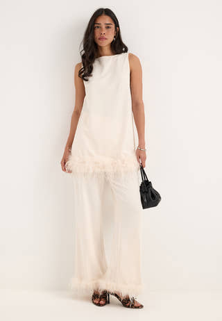 Feather-Hem Sleveless Tunic White