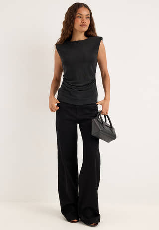 Power Shoulder Sparkling Top Black