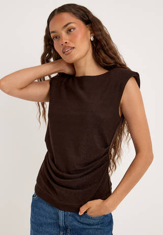 Power Shoulder Sparkling Top Purple