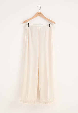 Feather-Hem Trousers White