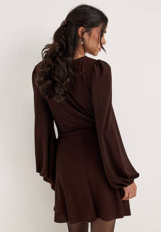 Puff Sleeve Sparkling Short Dress Purple