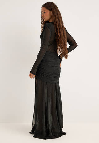 Draped Ruched Two-Way Dress Black