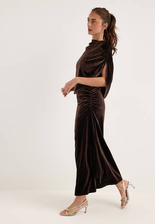 Cape Velvet Ankle Dress Brown