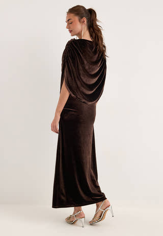 Cape Velvet Ankle Dress Brown