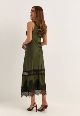 Onlindona S/L Long Lace Satin Dress Green