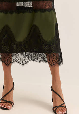 Onlindona S/L Long Lace Satin Dress Green