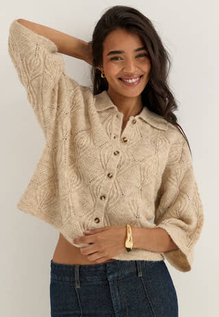 Objkaisa Flora 3/4 LO KNIT CARDIGAN Beige
