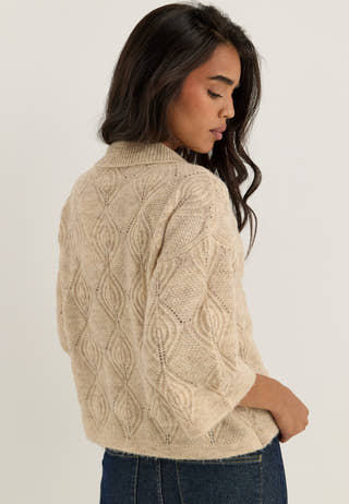 Objkaisa Flora 3/4 LO KNIT CARDIGAN Beige