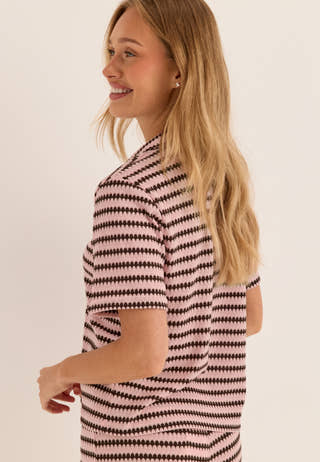 Pcjeya Ss V-neck Loose Polo Striped