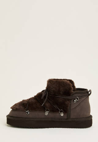 Lacing Faux Fur Boot Brown
