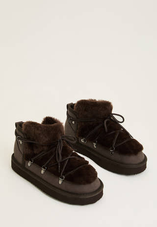 Lacing Faux Fur Boot Brown