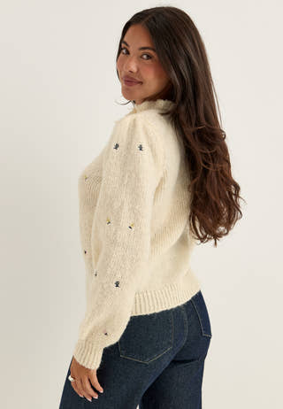 Viflora L/S O-NECK EMB KNIT CA Floral