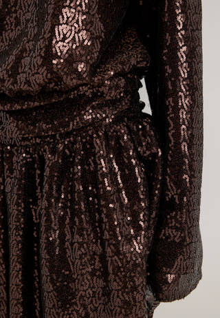 Sequin Ruched Mini Dress Brown